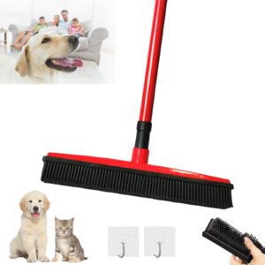 indigopetco pet hair removal broom, pet hair removal tool, multi-surface squeegee rubber broom, rubber broom pet hair remover, extendable pet hair remover broom for carpet, mats,couch (red)