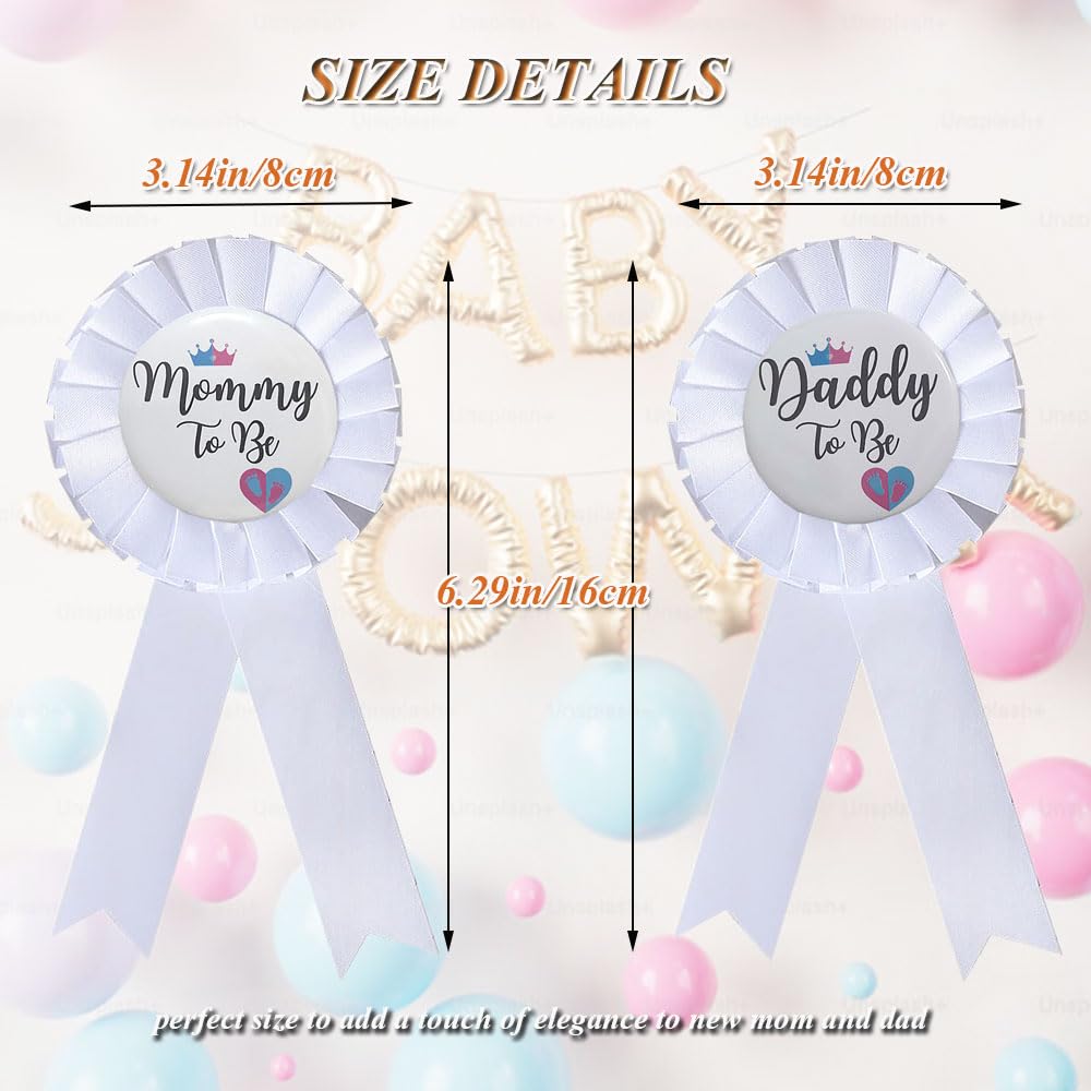 Mommy and Daddy To Be Tinplate Badge Pins, 2Pcs Perfect Baby Shower/Gender Reveal Button Pins for New Parents Baby Shower Pins Party Favor for Every Mom To Be and Dad To Be (White Style)