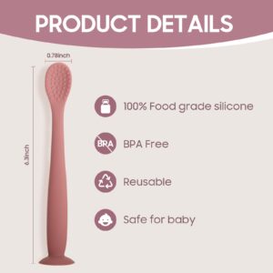 BEMEI Silicone Baby Spoons for First Stage Training Baby Utensils, Baby Spoons Self Feeding 6 Months, Long Handle Baby Feeding Spoon with Fixed Suction Cup, Dishwasher Safe【gray+kahaki+orange】