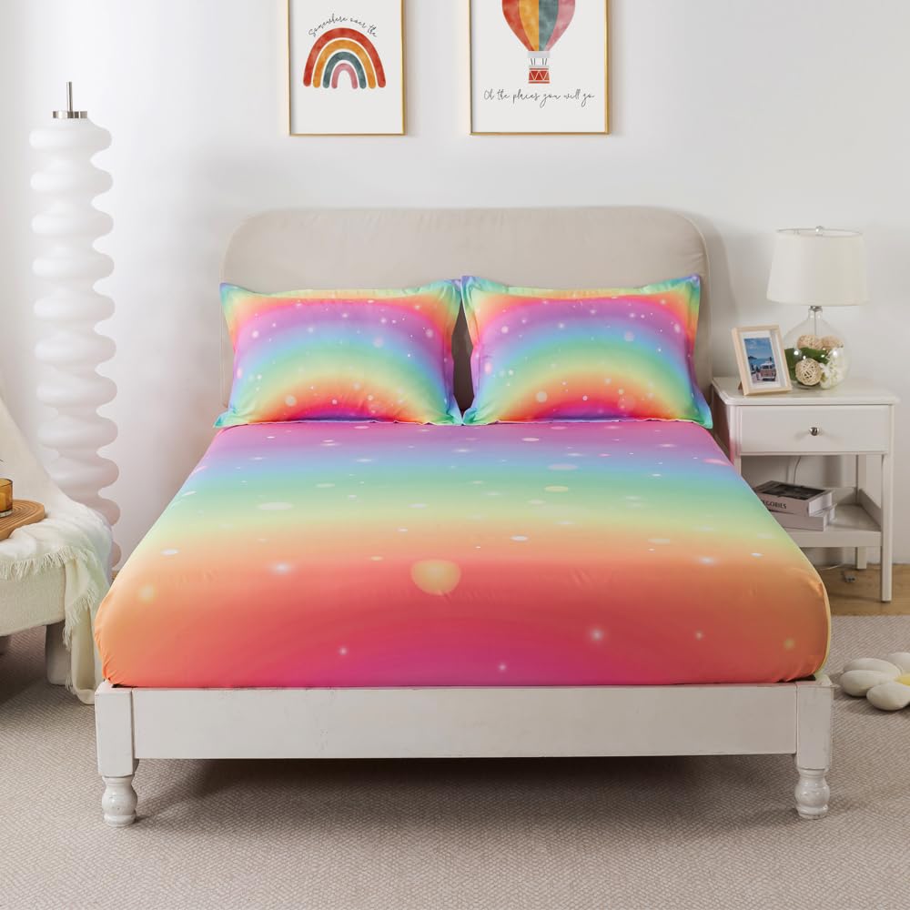 ADASMILE A & S Rainbow Sheets Twin for Girls Rainbow Sheet Set Tie Dye Sheets Colorful Rainbow Bed Sheet for Kids Glitter Girly Rainbow Bedding Set 1 Fitted Sheet 1 Flat Sheet 1 Pillowcase Home Decor