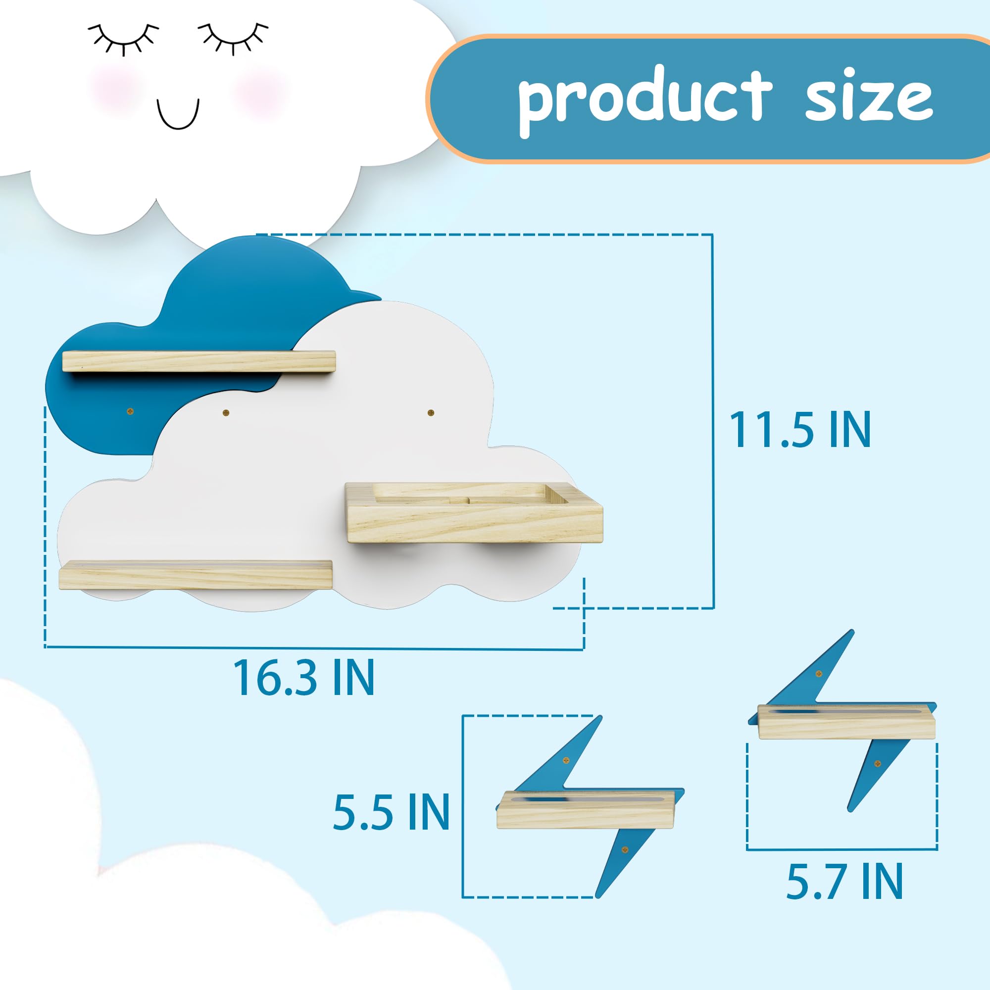 Sumbame Cloud Tonie Shelf for Toniebox Storage - Tonie Magnetic Wall Shelf for Tonie Figures, Toniebox, Charging Station, Decorative Hanging Shelf for Kids, Nursery Room (Cloud and 2 Lightning)