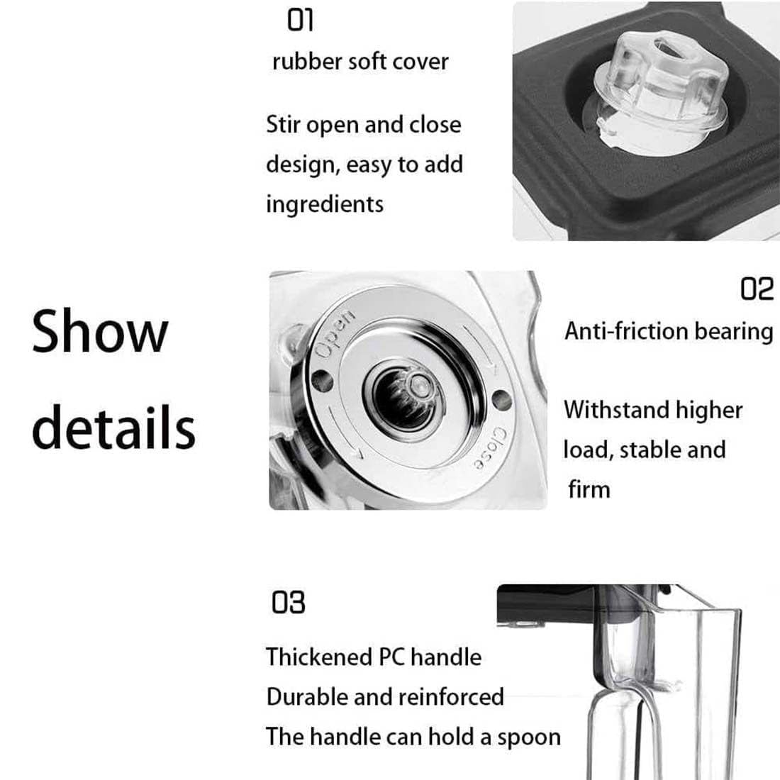 WHIPIN Blender Smoothie Maker, 2L Commercial Mixer Milkshake Smoothie Blender Machine for Shakes and Smoothies, Heavy Duty 2200W Stainless Steel Blade with Quiet Shield Sound Enclosure, 5 Presets