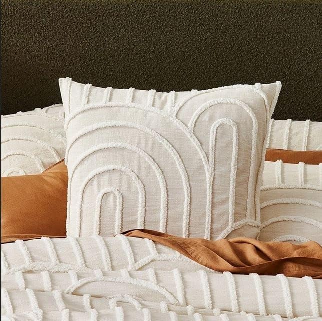 HandloomBazzar 100% Cotton Hand Tufted Textured Duvet Cover Boho Bedding Comforter Cover Set of 3 Pieces with Corner Ties & Zip Closures (Off White/Creame (Design 1), King 90"" x 104""), HBDVT001