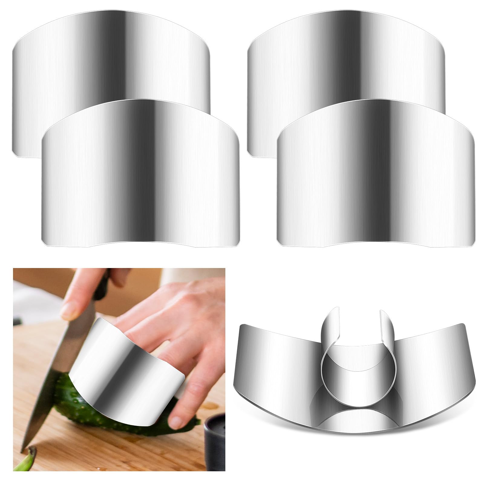 Andibro 4PCS Stainless Steel Finger Shield, Knife Finger Guards for Cutting Food and Vegetables Stainless Steel Finger Protector Safe Chopping Tools for Slicing Dicing Chopping