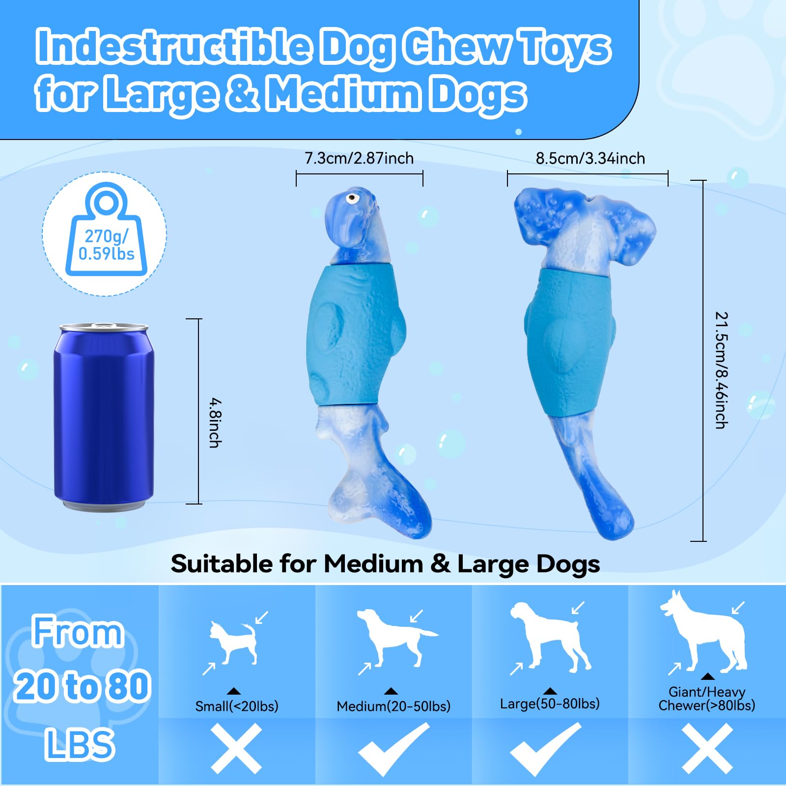 BIKIISEN Dog Toys for Aggressive Chewers, Interactive Dog Chew Toys for Large Dogs, Indestructible Squeaky Dog Toys to Keep Them Busy, Tough Dog Toys for Medium/Large Breed Dogs Blue