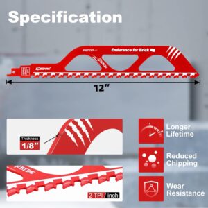 EZARC Demolition Masonry Reciprocating Saw Blade 12-Inch, Carbide Blades for Cutting Aerated Concrete and Hollow Brick, 1 Pack