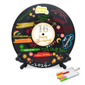 vinyl record sweet 16 birthday decorations 11.6"x11.6", 16th birthday decorations party favor sign poster, 16th birthday guest book alternative, great sweet 16 gifts for girls or boys (16 years old)