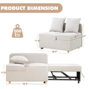 Sleeper Sofas Couches with Pull Out Bed for Living Room ,3-in-1 Small Folding Loveseats Recliner Chair, Comfortable Convertible Pullout Sofa Bed with Modern for Small Space Bedroom Apartment (Beige)