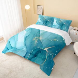 VTKON Blue Marble Bedding Set Tie Dye Comforter Set Queen, Dorm Bedding Teen Girl Bedding, Blue and Gold Marble Kids Bedding Set, Aesthetics Bedding Set Includes 1 Comforter + 2 Pillowcases