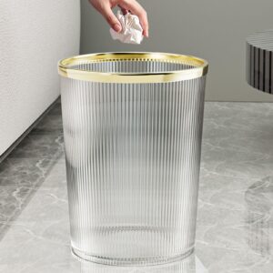 SUNFECILI Clear Trash Can,Space Saving Trash Wastebasket,Transparent Trash Can, Multipurpose Stylish Simple Round Shape Large Capacity Waste Basket for Bathroom Bedroom Kitchen Office