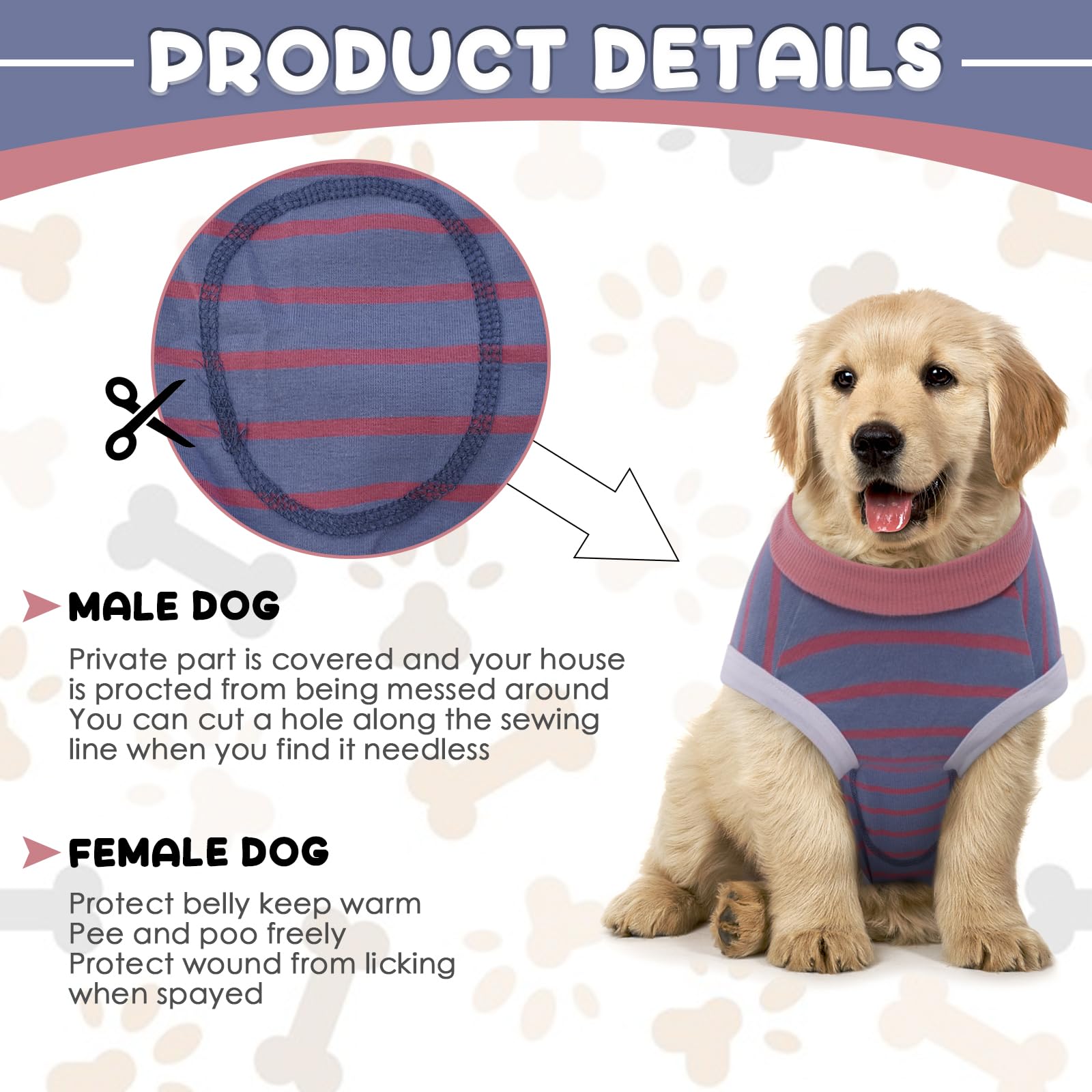 Dog Recovery Suit, Puppy Surgical Pajamas Bodysuit for Dogs Cats After Spay Neuter Surgery Abdominal Wound Bandages, Striped Onesie Pant for Shedding Skin Disease, Anti-Licking Cone Alternative XL