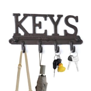 notakia vintage cast iron key holder for wall with 4 hooks - decorative rustic farmhouse key organizer - wall mount key rack for entryway - includes screws & anchors (1pcs (brown 4 hooks))