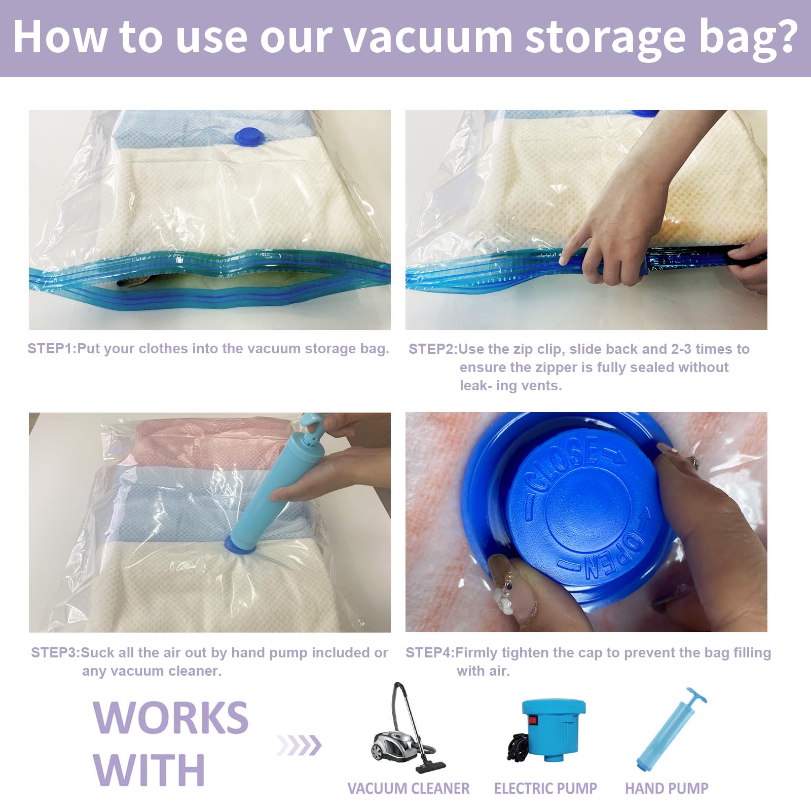 8 Pack Small Vacuum Storage Bags,Cindybear Space Saver Bags with Hand Pump,Vacuum Sealer Bags for Clothing,Comforters,Blankets,Bedding and Travel