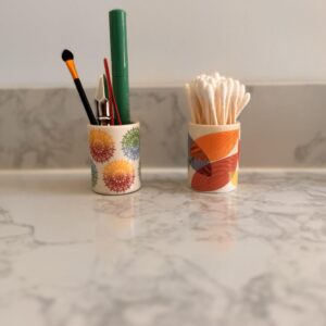 Home Haven Qtip Holder - Retro Leaves Design - Q Tip Holder for Bathroom, Bathroom Vanity Decor, Floss Pick Holder, Cotton Swab Holder, Bathroom Sink Decor, Flosser Holder, Cute Bathroom Decor