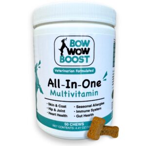 BowWowBoost Multivitamin Treats for Dogs - Premium Ingredients - Created by Vets - Hip & Joint Support (Glucosamine), Skin & Coat (MSM), Heart, Allergies, Itching - Young to Senior Dogs, All Breed