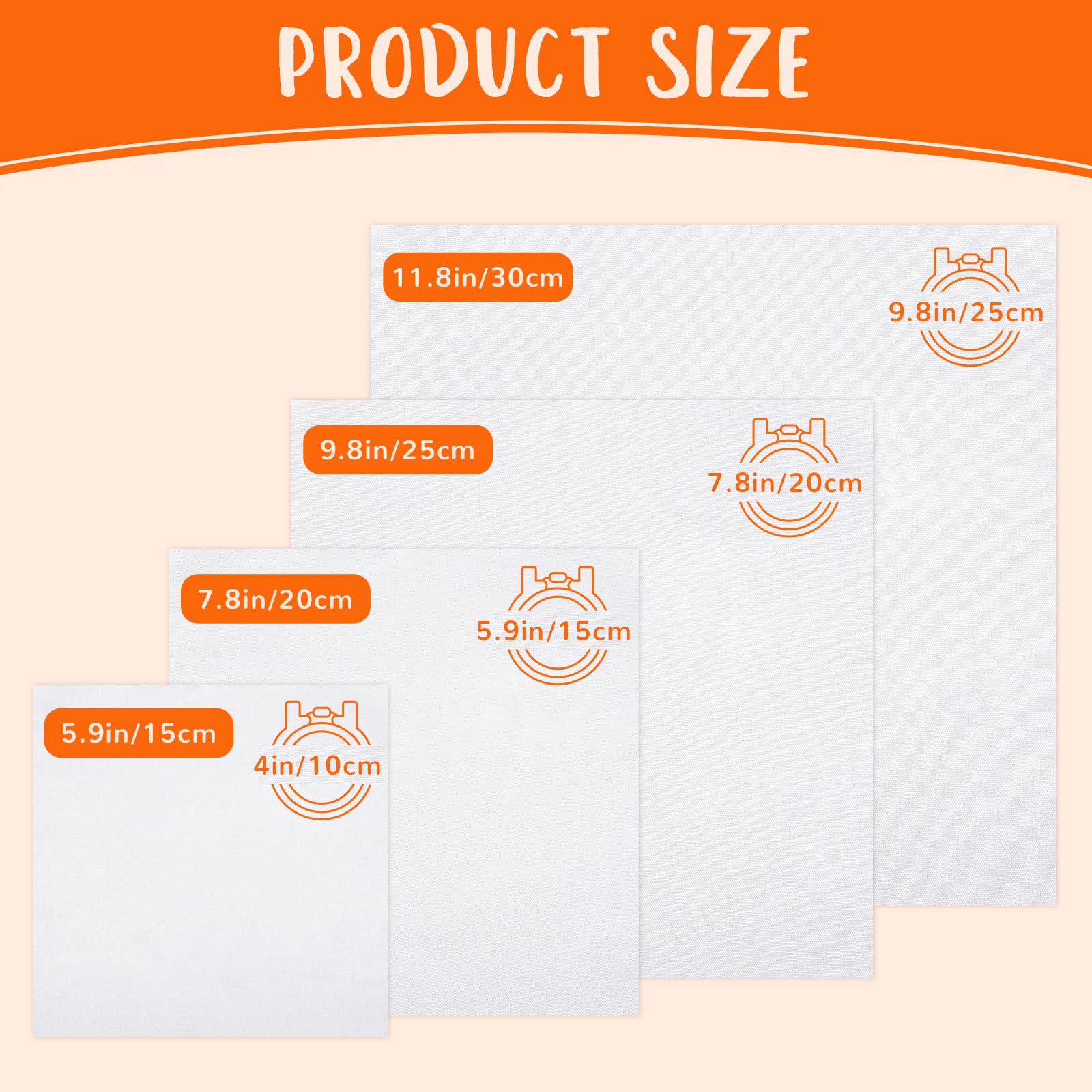 16 PCS Embroidery Fabric, Pre-Cut White Natural Cotton Embroidery Cloth Fabric, 4 Different Sizes 5.9 to 11.8inch, Embroidery Cloth Squares for Embroidery Garment Craft