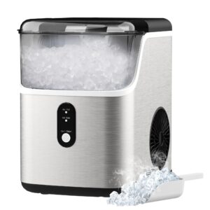 ADVWIN Nugget Countertop Ice Maker, 33Lbs/24H Pebble Ice Machine with Soft Chewable Ice, One-Click Operation, Self-Cleaning, Portable Sonic Ice Maker with Ice Scoop & Removable Basket, Silver