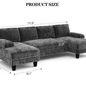 Txtin's U Shaped Sectional Couches for Living Room, 111 Inch Modular Sofa with Double Chaise, Large Lounge Couch for Apartment,Grey