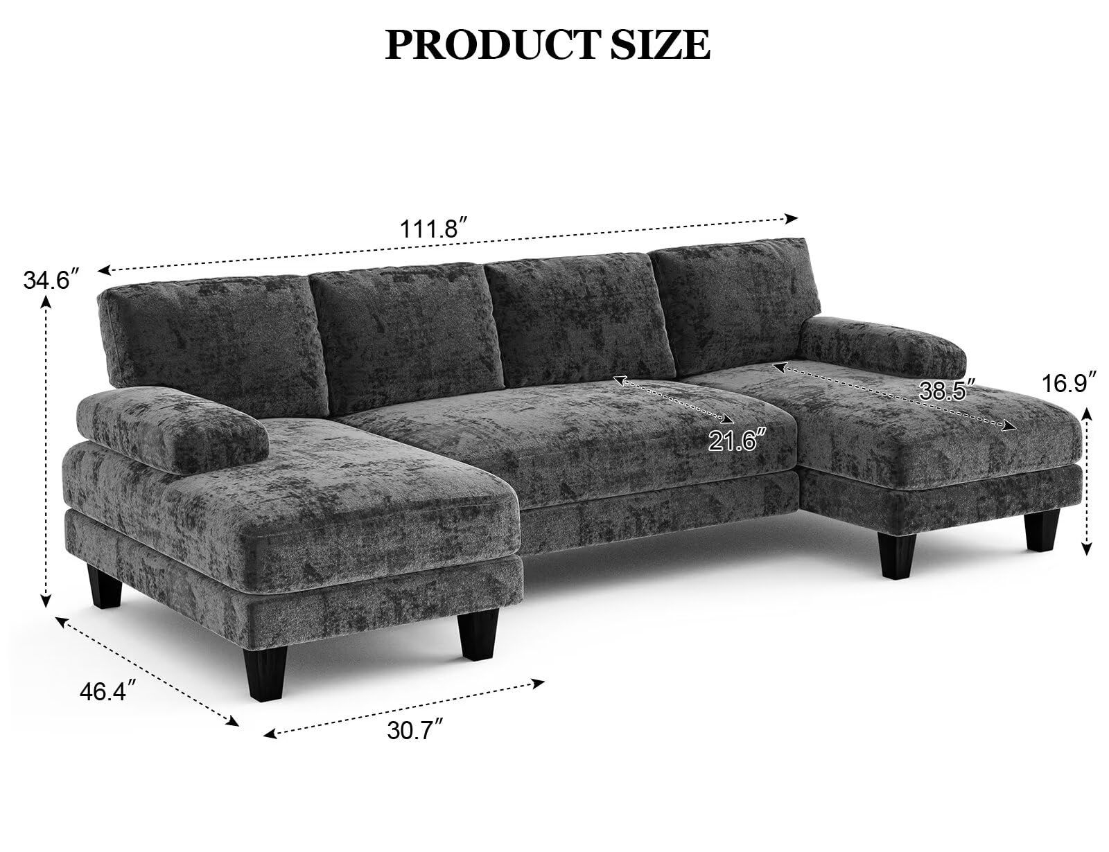 Txtin's U Shaped Sectional Couches for Living Room, 111 Inch Modular Sofa with Double Chaise, Large Lounge Couch for Apartment,Grey