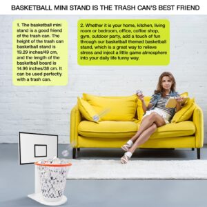 Basketball Trash Can,Trash Can Holder Wastebasket Backboard (Including 1pc Basketball Trash Can),White Wooden Basketball Garbage Can,Trash Can Basketball Hoop for Bedroom Office Kitchen Living Room