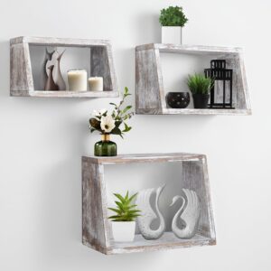 idee-home bathroom floating shelves for wall, wood farmhouse decorative wall mounted hanging shelves for kitchen bedroom living room, rustic white, set of 3