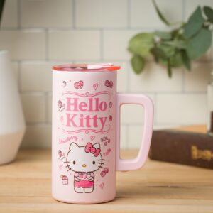 Silver Buffalo Sanrio Hello Kitty Double Wall Stainless Steel Coffee Mug with Handle Featuring Hello Kitty, 15 Ounces