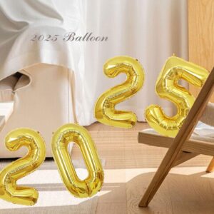 16 Inch 2025 Balloons, 2025 Foil Number Balloons for 2025 New Year Eve Festival Party Supplies Graduation Decorations, Gold