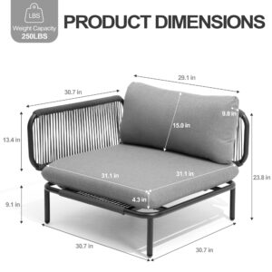 VredHom Patio Furniture Set, Outdoor Patio Furniture Oversized Metal Patio Sectional Sofa, 6-Seat Conversation Set with Cushion for Indoor and Outdoor, Black Frame & Dark Grey Mat (6 Seats 8 Armrests)