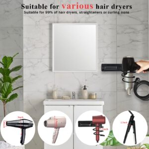 PILISPARK Hair Dryer Holder - Hair Dryer Wall Mount, Aluminum Hair Tool Organizer Wall Mount with Self Adhesive and Drilling Install Options, Flat Iron/Curling Iron/Straightener Holder for Bathroom