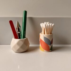 Home Haven Qtip Holder - Retro Leaves Design - Q Tip Holder for Bathroom, Bathroom Vanity Decor, Floss Pick Holder, Cotton Swab Holder, Bathroom Sink Decor, Flosser Holder, Cute Bathroom Decor