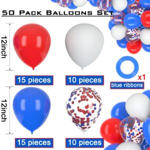 Myafqsj Red White and Blue Balloons,50Pcs Red and Blue Balloons,12in Red White Blue Balloon,Red and Blue Confetti USA Party Balloons for Birthday Graduation 4th of July New Year Party Decorations