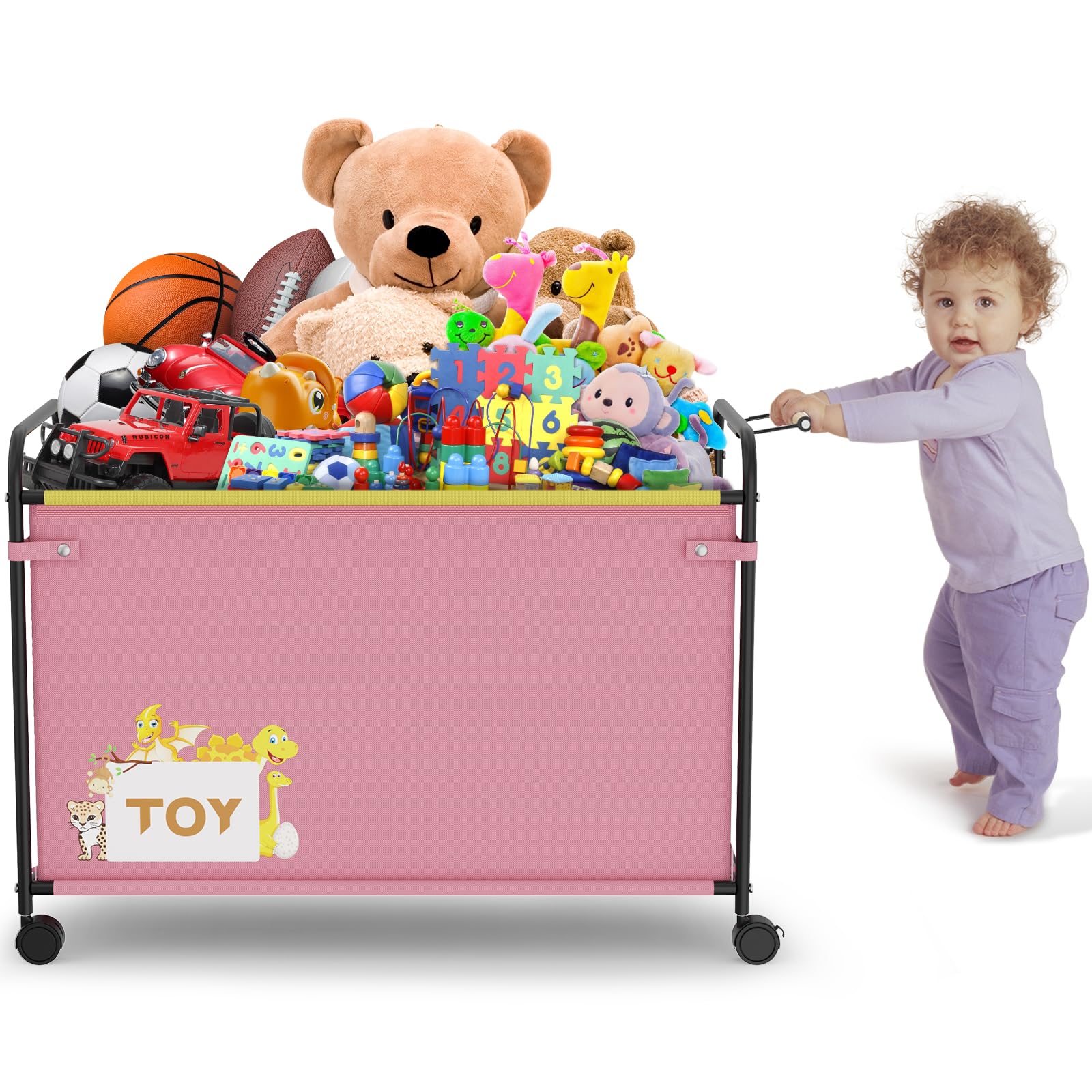 AIJIAMEIER 180L Kids Extra Large Toy Box with Wheels & Handle, 31.5” x 15.7” x 23.2” Big Toy Chest for Boys Girls, Toy Storage Organizer for Stuffed Animals, Playroom, Living Room Area(Pink, 1PC)