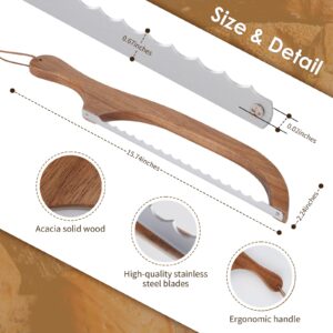 kaiqiber Bread Knife for Homemade Bread,Wooden Bread Bow Knife,suitable for sour bread and homemade bread-Bow shaped design-16 Wooden Serrated Bread SlicerKnife-Premium Stainless Steel