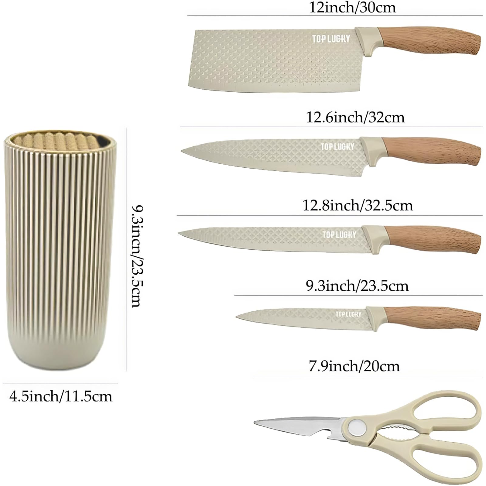 KOSHA Kitchen Knife Set, 6 Piece Knife Sets for Kitchen with Block, Professional Stainless Steel Knives Set, Khaki Sharp Knife Set with Universal Knife Block for Home, Bio-fit, Non-slip, Anti-Rust