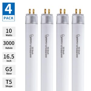 16" F10T5/WW Fluorescent Light Bulb, Warm White 3000K, T5 10 Watts Replacement Tube for Jasco, Philips, Counter and Cabinet Fixture, G5 Mini Bi-Pin Base - 4 Pack