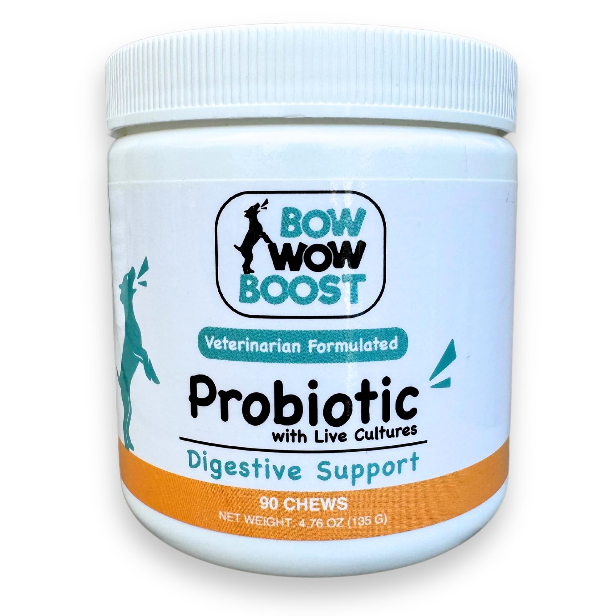 Bow Wow Boost: Dog Probiotic Treat Supplement with Live Cultures - Digestive Support - Premium Ingredients Created by Veterinarians - Soft Chews - All Ages Any Breed - 90 Count