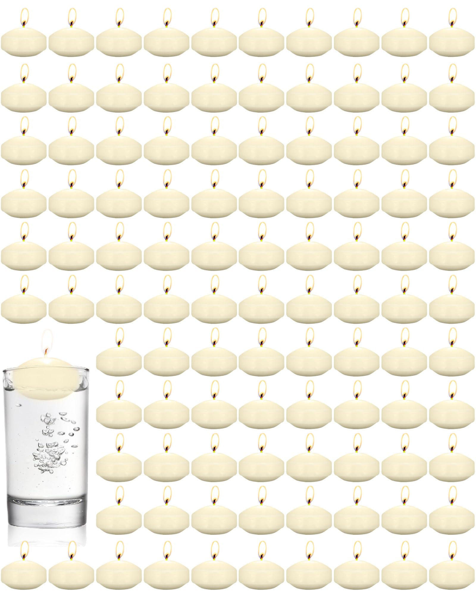 Treela 80 Pcs 1.73 Inch Unscented Floating Candles, Dripless Tealight Candles Home Decorations, Cute and Elegant Burning Candles for Wedding Vases Centerpieces Party Accessories (Ivory)