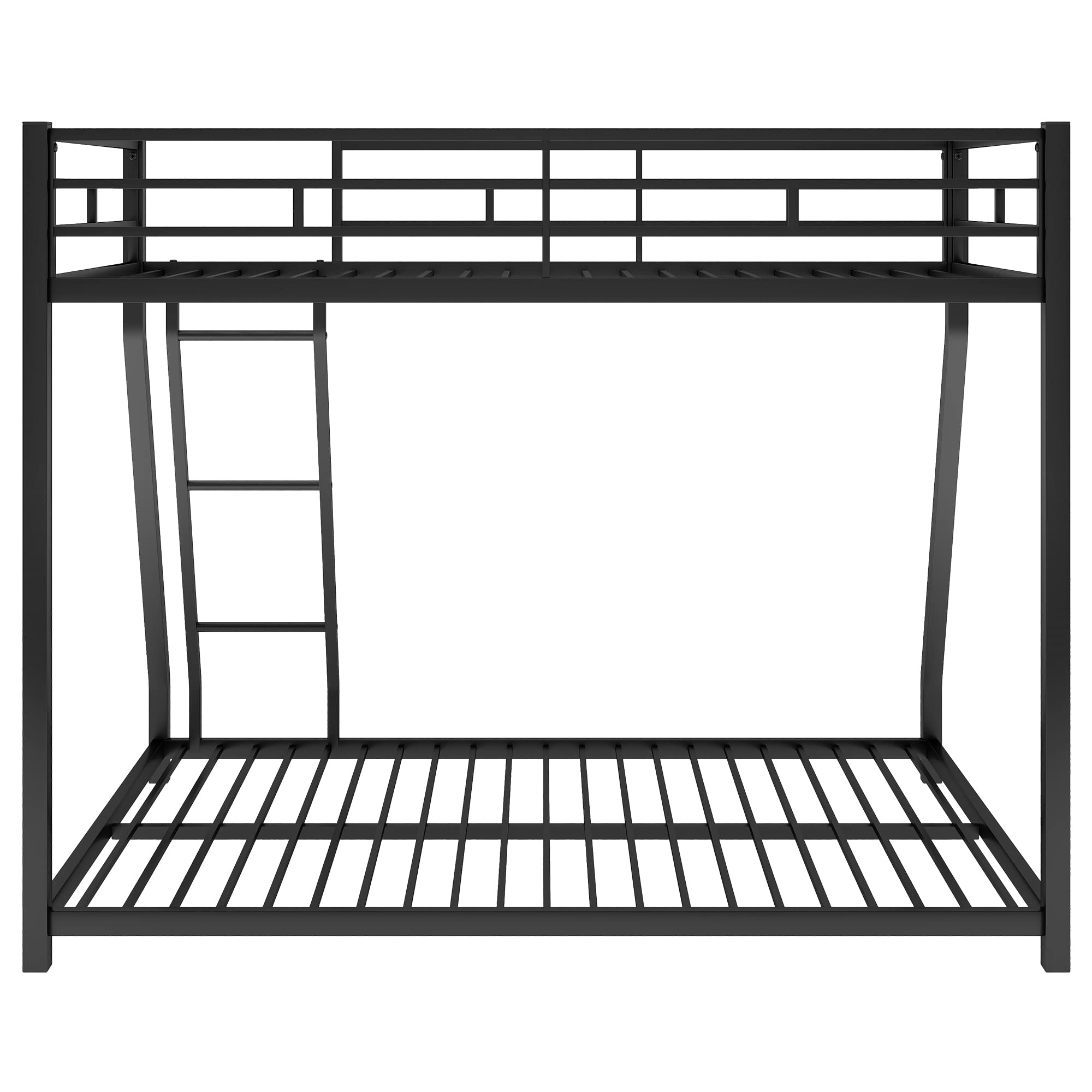 DreamBuck Metal Bunk Bed Twin Over Full, Heavy Duty Bunk Bed with Ladder & Safety Guardrail, Floor Bunk Bed for Kids Adults, Space-Saving, No Box Spring Needed,Black