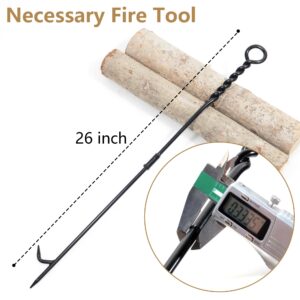 CKLT Fire Poker for Fire Pit Outdoor, 26inch Twisted Rope Design Camping Fireplace Poker, Removable and Portable Fire Pit Accessories, Heavy Duty Solid Steel Fireplace Tool Rust-Resistant Black Finish