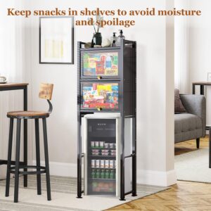 Mini Fridge Stand with Fixed Shelves, Over The Fridge Storage Organizer for Dorm, Kitchen, Office , Sturdy Metal Frame, Black, Multi Tier Shelf for Snacks, Drinks, Condiments, and Pantry Essentials