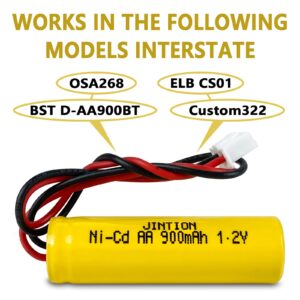 JINTION 1.2V 900mAh Rechargeable AA NiCD Batteries Replacement Battery for AA 900mAh Emergency/Exit Light/Fire Exit Sign, 2 Pack