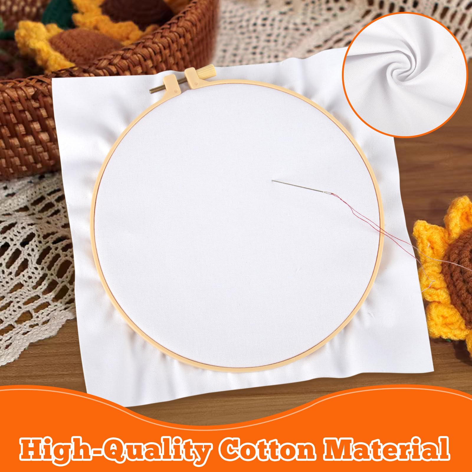 16 PCS Embroidery Fabric, Pre-Cut White Natural Cotton Embroidery Cloth Fabric, 4 Different Sizes 5.9 to 11.8inch, Embroidery Cloth Squares for Embroidery Garment Craft