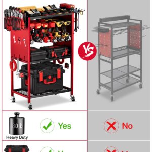 FHXZH Power Tool Organizer with Wheels - Garage Power Tools Storage Cart, Large Rolling Drill Holder Cordless Battery Storage, Heavy Duty Floor Standing Utility Rack Gift for Men, Husband, Father