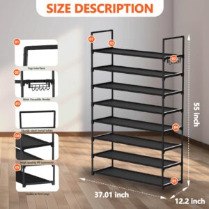 Hsscblet 8 Tiers Shoe Rack Organizer, Stackable & Adjustable Non-Woven Fabric Shoe Shelf Storage Cabinet, Holds up to 32 Pairs for Entryway, Closet, Black