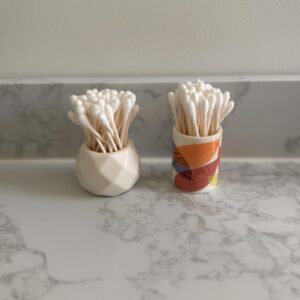 Home Haven Qtip Holder - Retro Leaves Design - Q Tip Holder for Bathroom, Bathroom Vanity Decor, Floss Pick Holder, Cotton Swab Holder, Bathroom Sink Decor, Flosser Holder, Cute Bathroom Decor