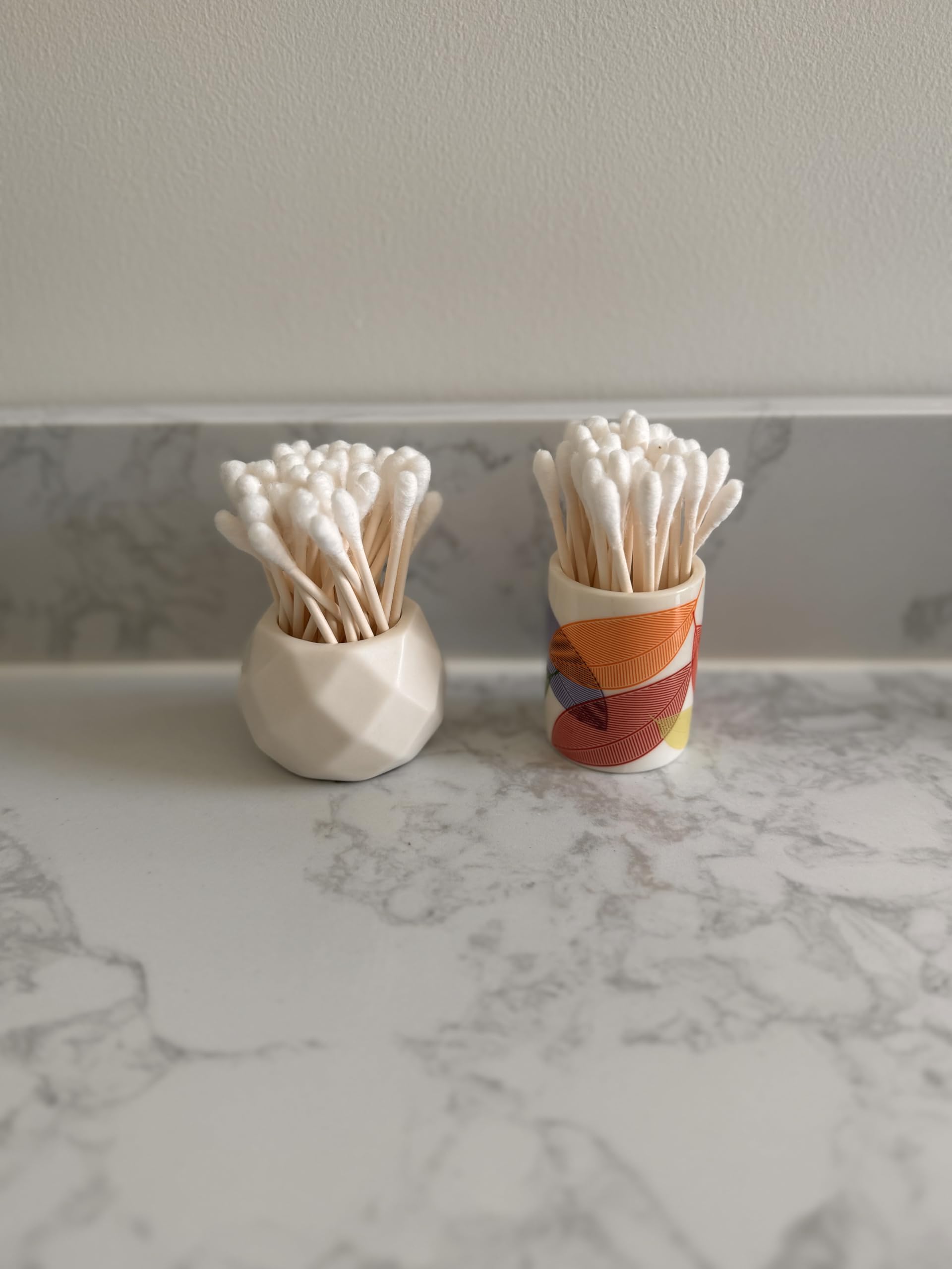 Home Haven Qtip Holder - Retro Leaves Design - Q Tip Holder for Bathroom, Bathroom Vanity Decor, Floss Pick Holder, Cotton Swab Holder, Bathroom Sink Decor, Flosser Holder, Cute Bathroom Decor