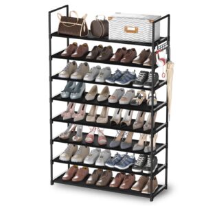 hsscblet 8 tiers shoe rack organizer, stackable & adjustable non-woven fabric shoe shelf storage cabinet, holds up to 32 pairs for entryway, closet, black