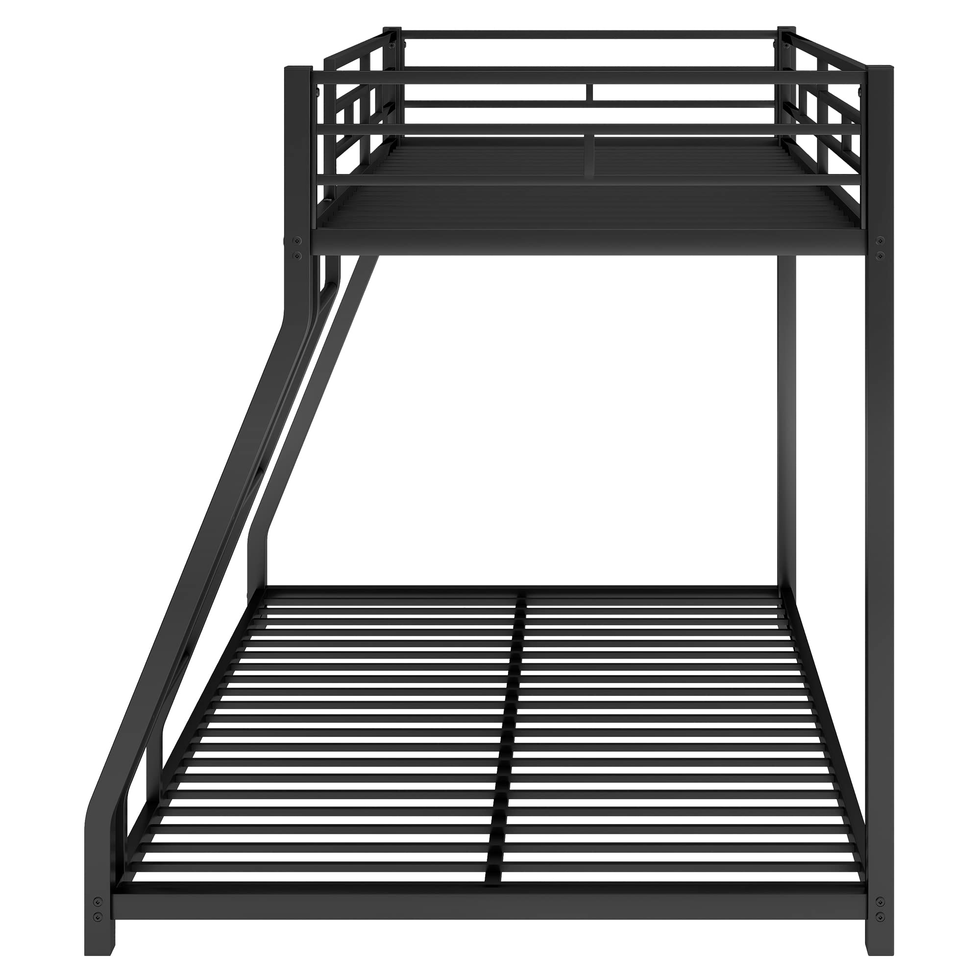 DreamBuck Metal Bunk Bed Twin Over Full, Heavy Duty Bunk Bed with Ladder & Safety Guardrail, Floor Bunk Bed for Kids Adults, Space-Saving, No Box Spring Needed,Black