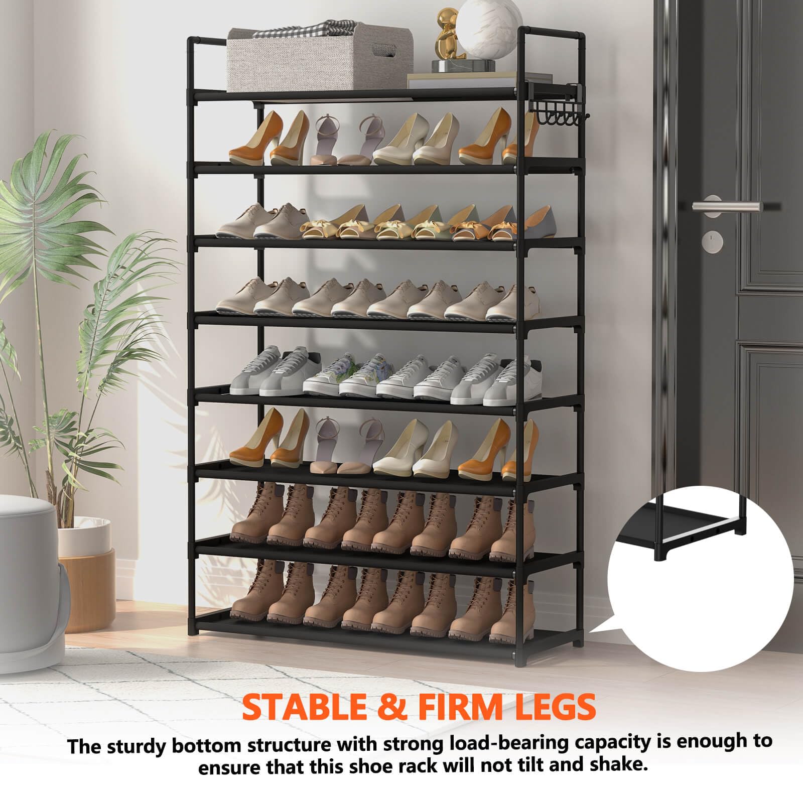 Hsscblet 8 Tiers Shoe Rack Organizer, Stackable & Adjustable Non-Woven Fabric Shoe Shelf Storage Cabinet, Holds up to 32 Pairs for Entryway, Closet, Black