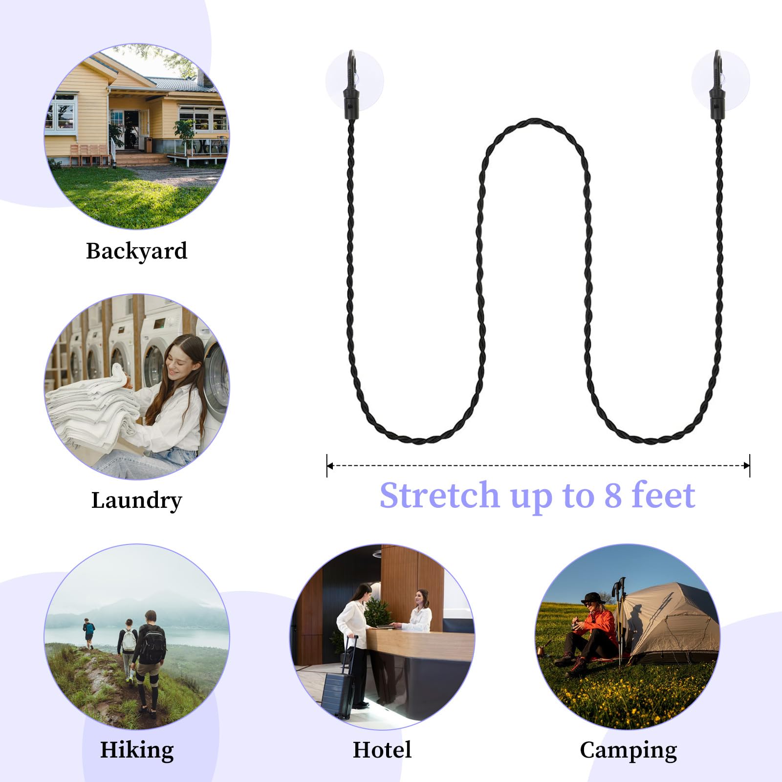 Clothes Lines for Hanging Clothes Outside Bungee Cord Portable Travel Clothesline Retractable Clothesline with Hooks and Suction Cups Camping Accessories Cruise for Indoor Home Camping Travel